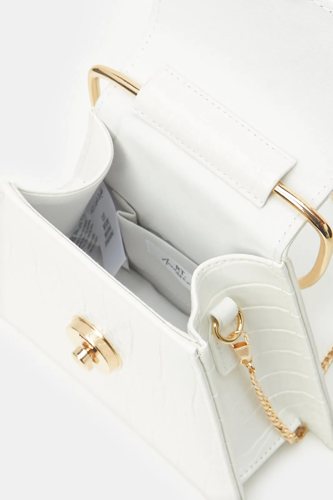 Women White Croc With Top Handle Evening Clutch