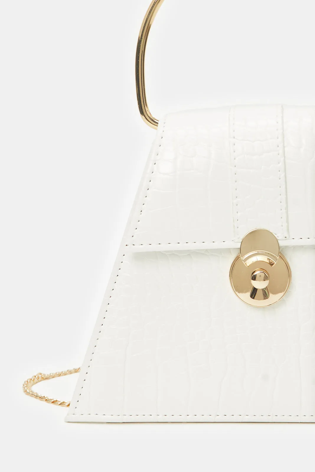 Women White Croc With Top Handle Evening Clutch