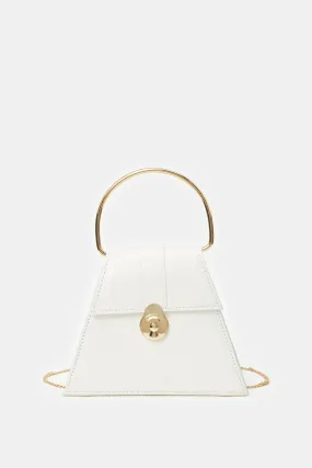 Women White Croc With Top Handle Evening Clutch